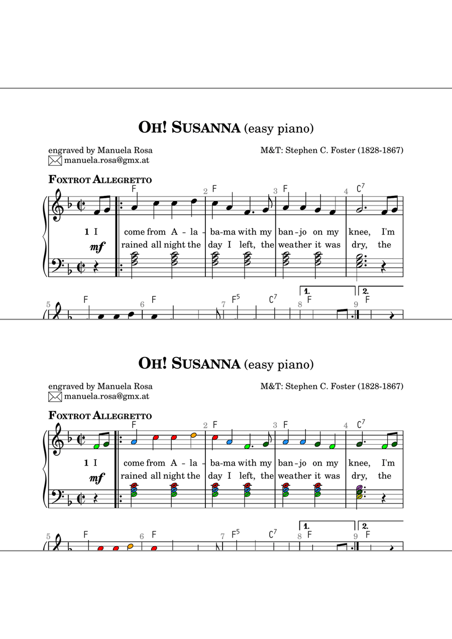 Oh! Susanna (easy piano version; full chords accompaniment) Easy Piano scores gallery preview page 4
