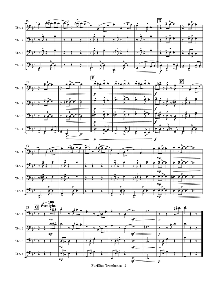 Für Elise for Trombone Quartet Brass Quartet scores gallery preview page 2