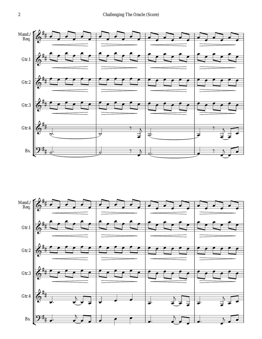 Challenging The Oracle-guitar orchestra (score & parts in standard notation with/without tablature) Guitar Ensemble scores gallery preview page 2