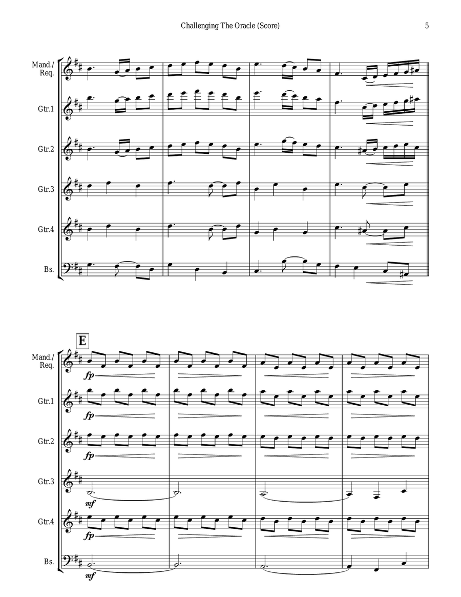 Challenging The Oracle-guitar orchestra (score & parts in standard notation with/without tablature) Guitar Ensemble scores gallery preview page 5