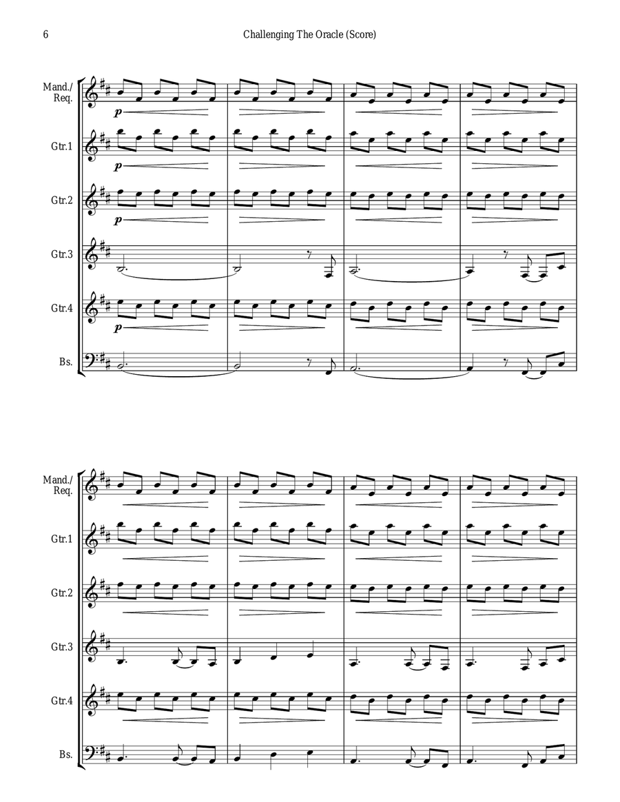 Challenging The Oracle-guitar orchestra (score & parts in standard notation with/without tablature) Guitar Ensemble scores gallery preview page 6