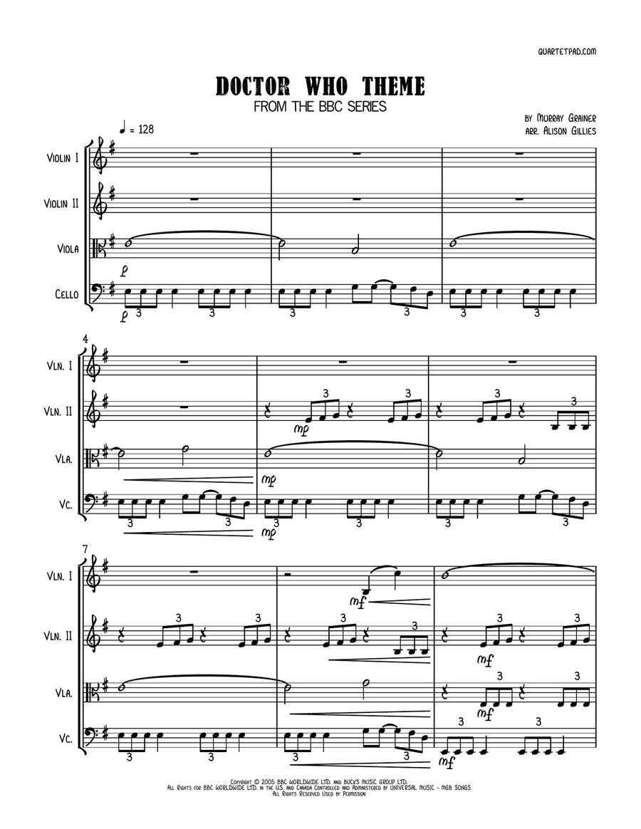 Doctor Who Theme String Quartet scores gallery preview page 1