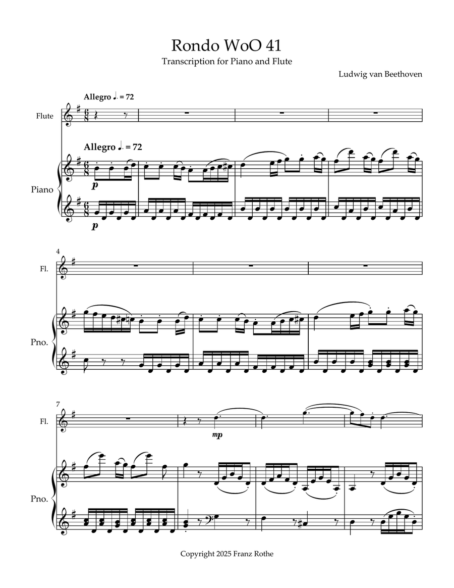 Rondo WoO 41 Transcription for Piano and Flute Chamber Music scores gallery preview page 1