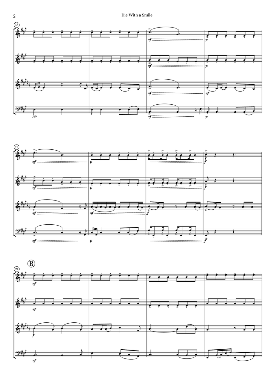 Die With A Smile - Score Only Woodwind Quartet scores gallery preview page 4