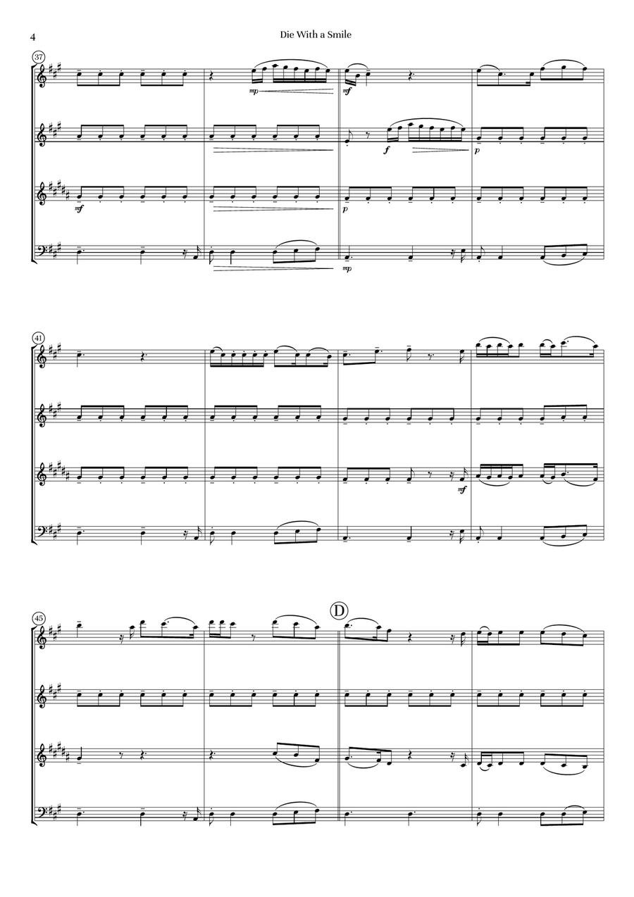 Die With A Smile - Score Only Woodwind Quartet scores gallery preview page 6