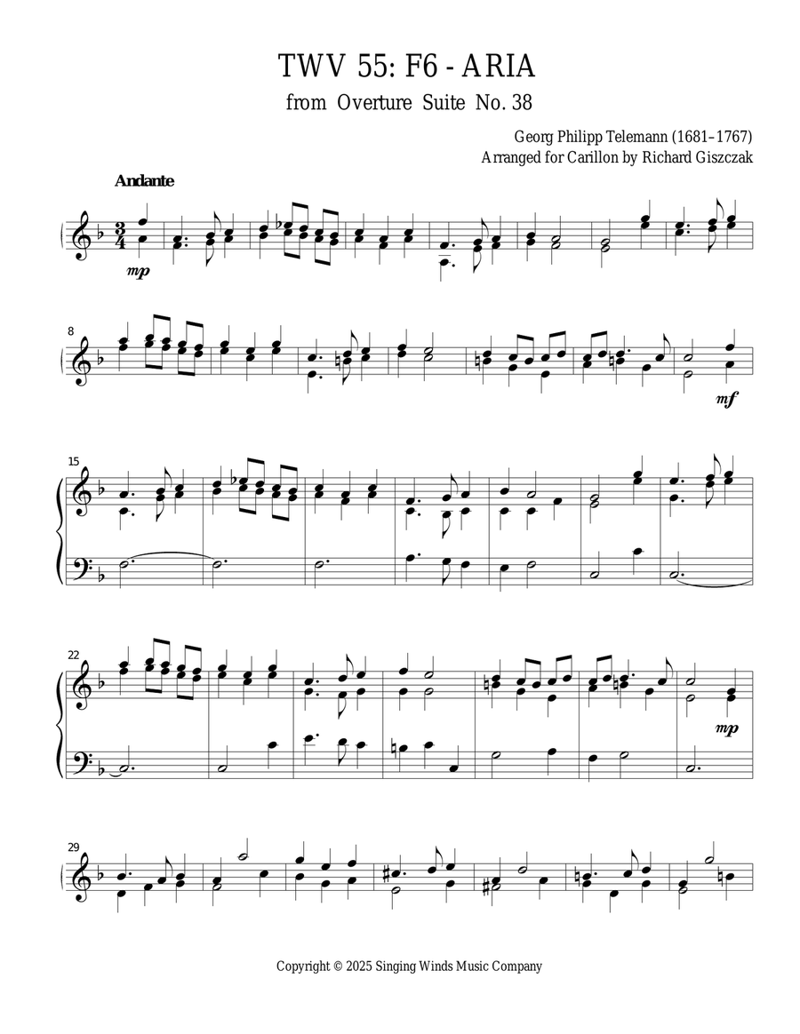 TWV 55: F6 - Aria (OS 38) Chamber Music scores gallery preview page 1