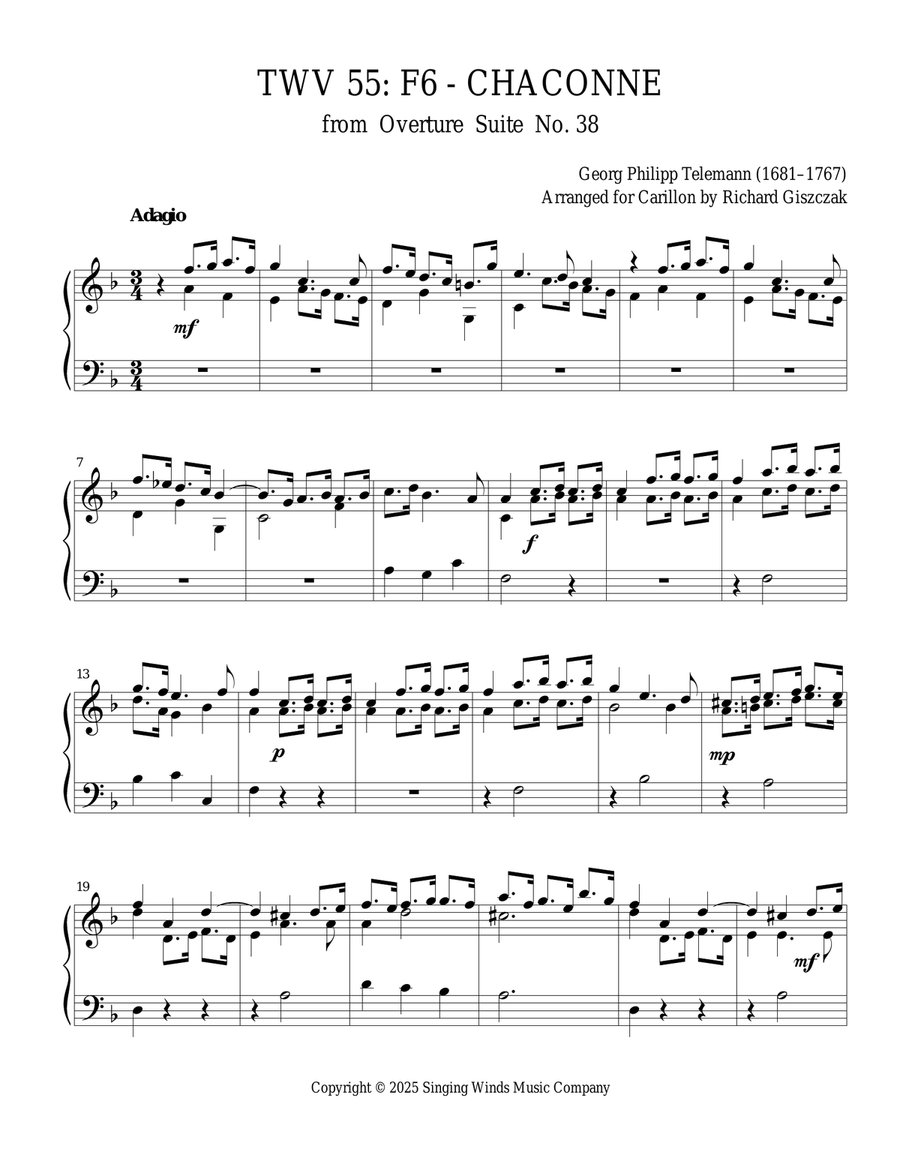 TWV 55: F6 - Chaconne (OS 38) Chamber Music scores gallery preview page 1