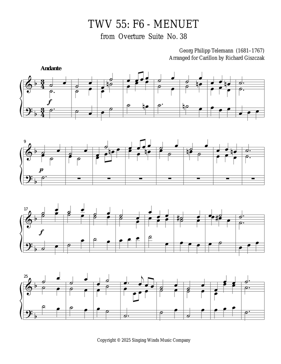 TWV 55: F6 - Menuet (OS 38) Chamber Music scores gallery preview page 1