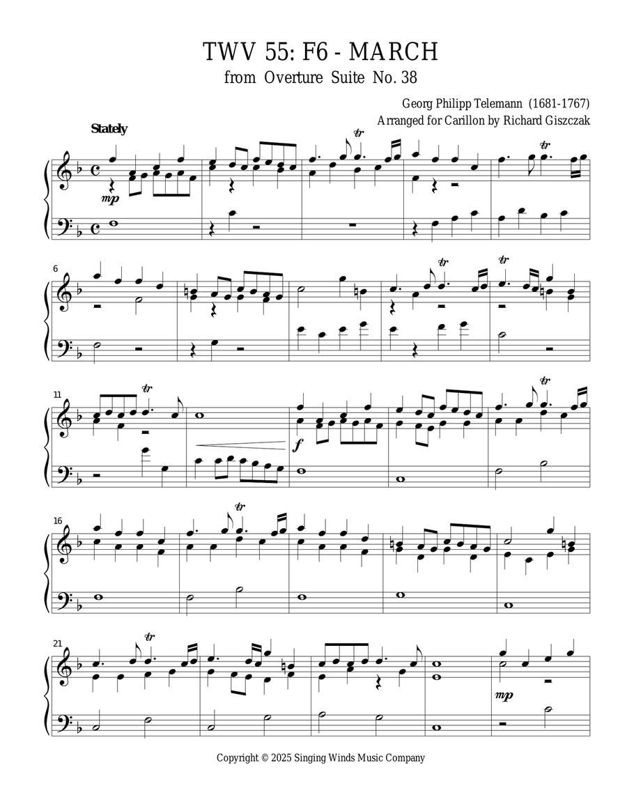 TWV 55: F6 - March (OS 38) Chamber Music scores gallery preview page 1