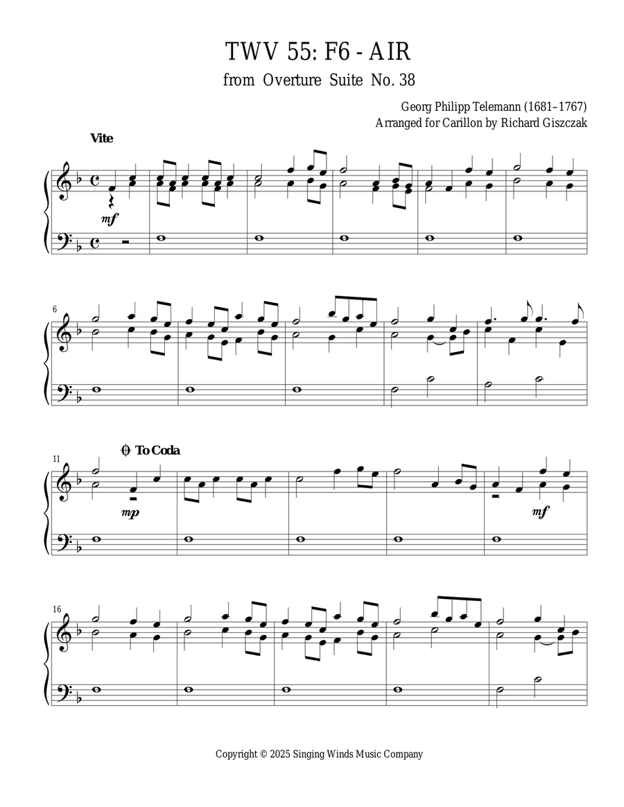 TWV 55: F6 - Air (OS 38) TWV 55: F6 - Air (OS 38) Chamber Music scores gallery preview page 1