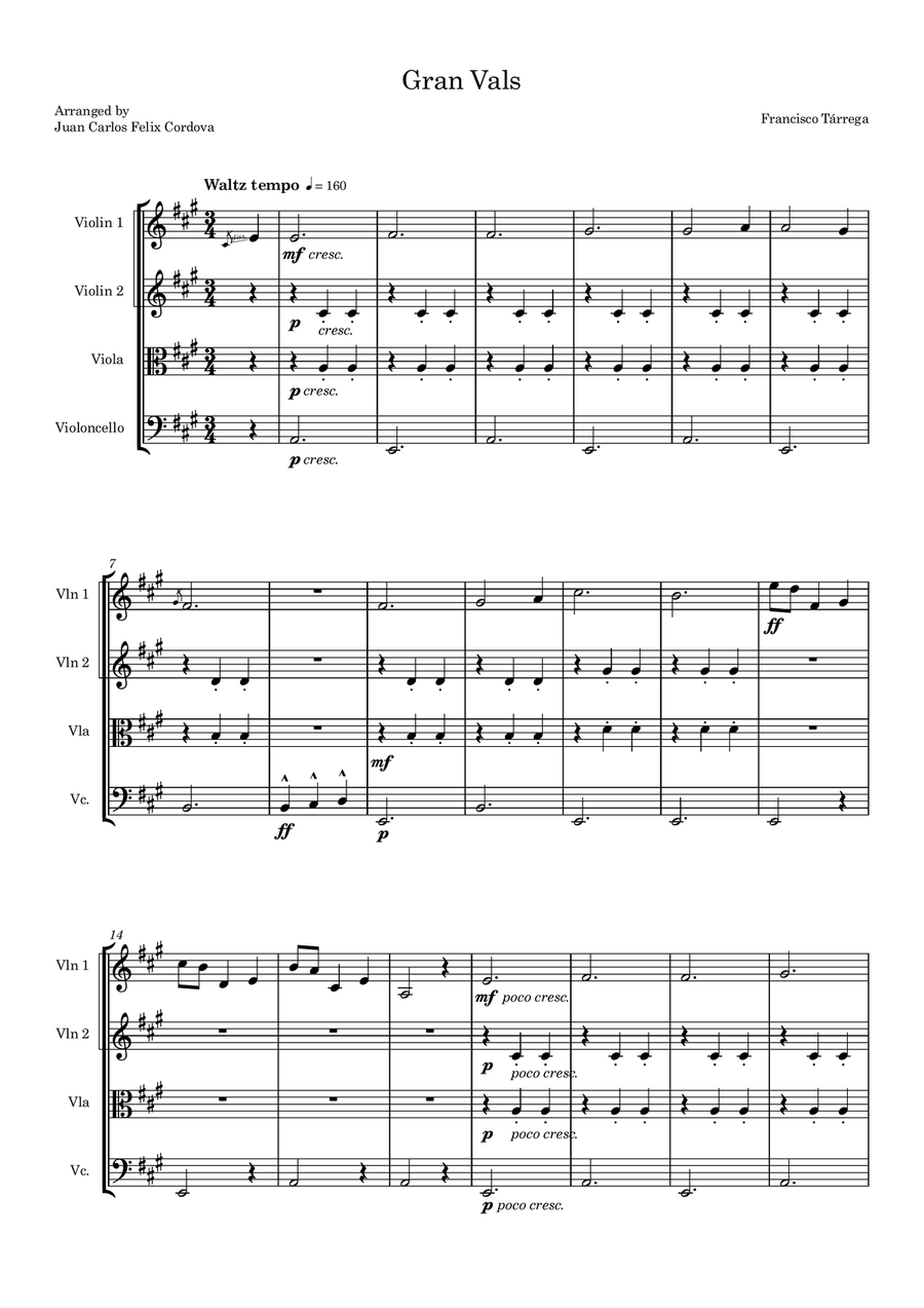 Gran Vals (arr. for string quartet) String Quartet scores gallery preview page 1