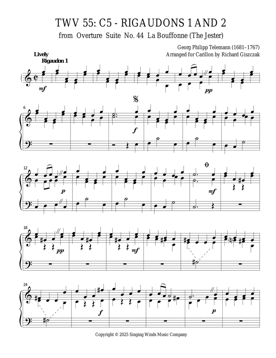 TWV 55: C5 - Rigaudons 1 and 2 (OS 44 La Bouffonne) Chamber Music scores gallery preview page 1