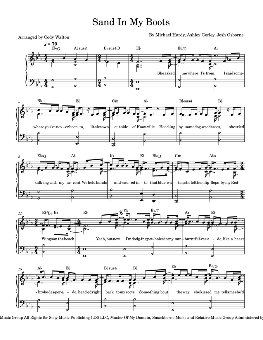 Sand In My Boots Sand In My Boots Piano, Vocal scores gallery preview page 1