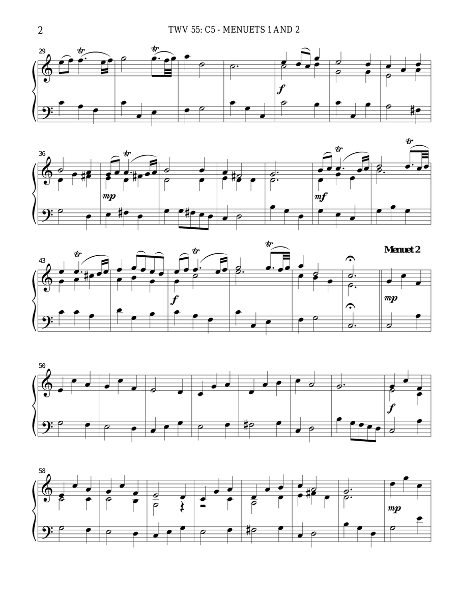 TWV 55: C5 - Menuets 1 and 2 (OS 44 La Bouffonne) Chamber Music scores gallery preview page 2