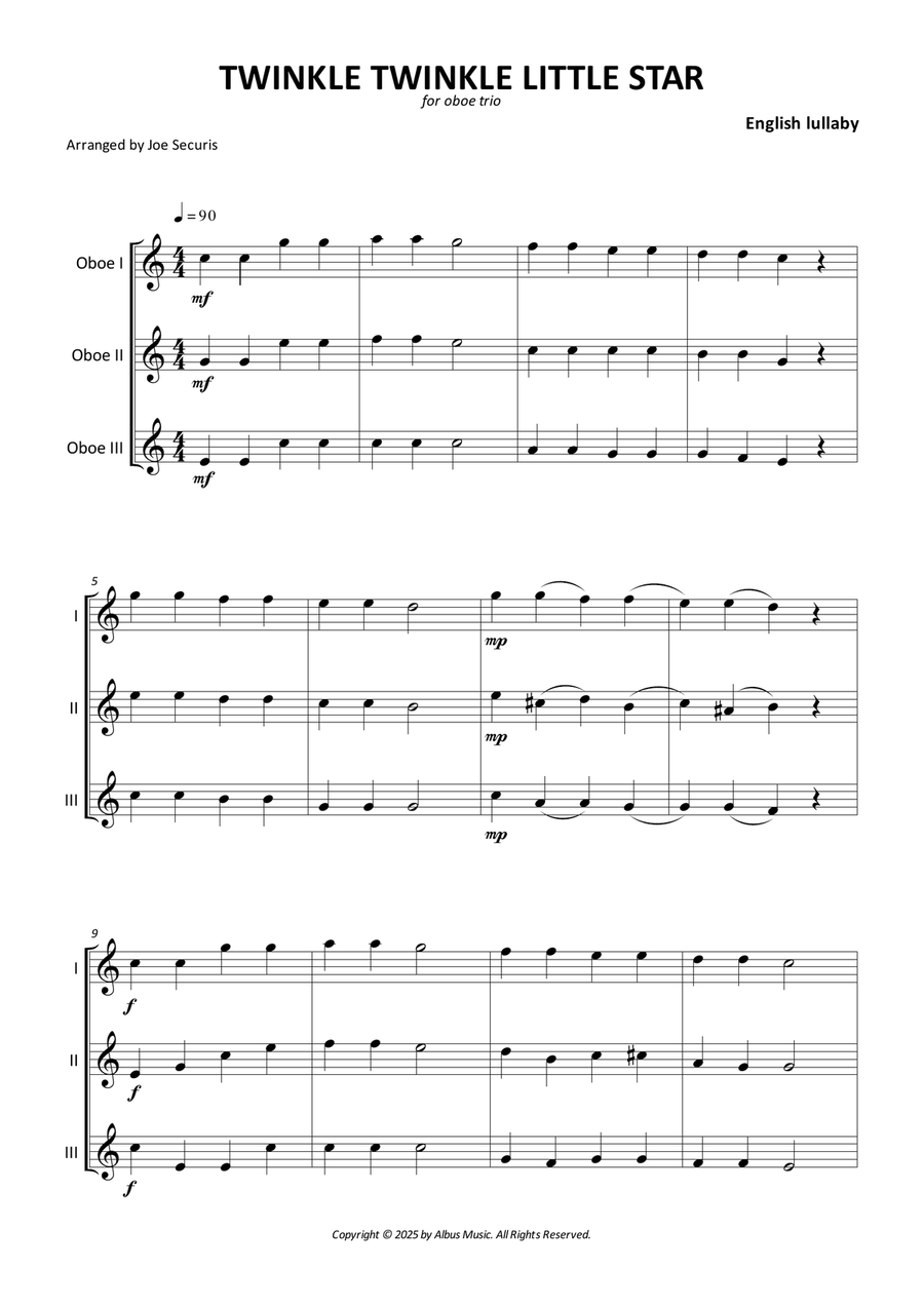 Twinkle Twinkle Little Star Woodwind Trio scores gallery preview page 1