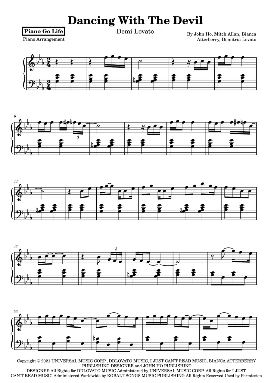 Dancing With The Devil Dancing With The Devil Piano Solo scores gallery preview page 1