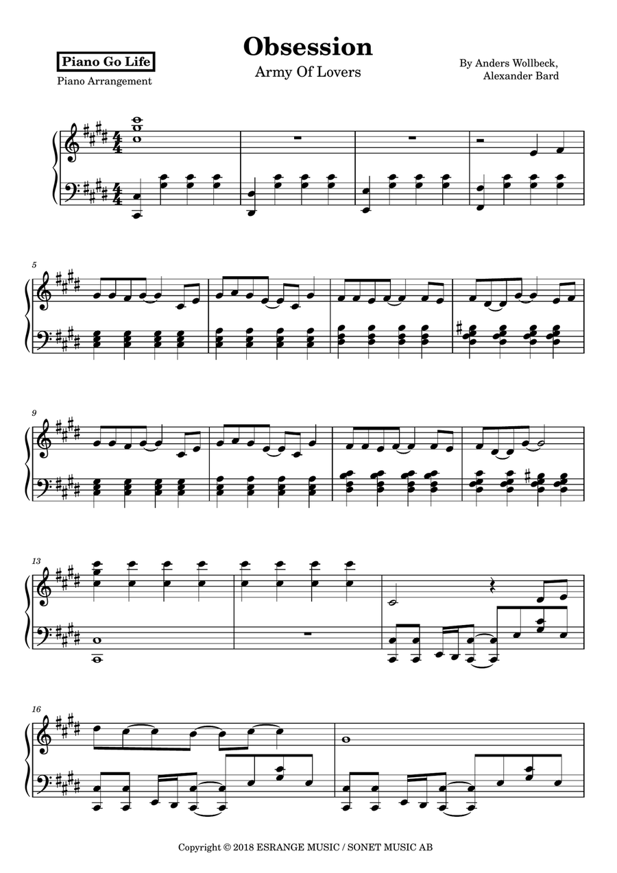 Obsession Obsession Piano Solo scores gallery preview page 1