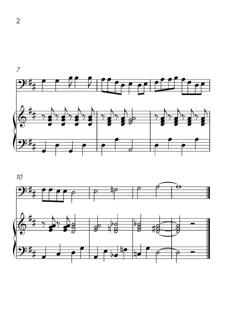 Oh! Susanna - Cello and Piano in D Major - Easy Level - Sheet Music Piano scores gallery preview page 2