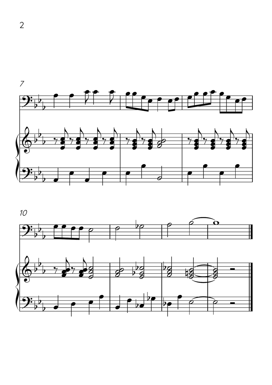 Oh! Susanna - Cello and Piano in Eb Major - Easy Level - Sheet Music Piano scores gallery preview page 2