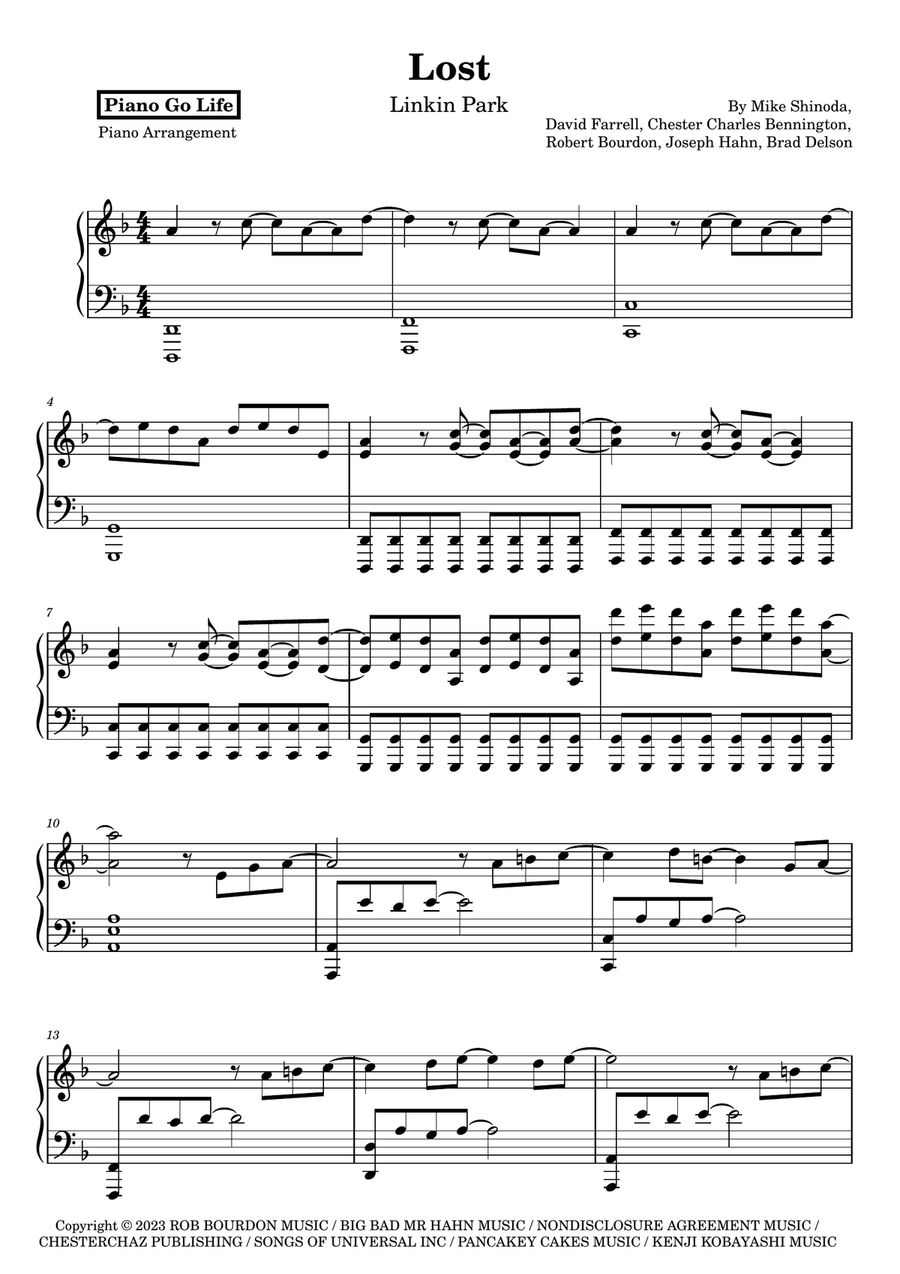 Lost Lost Piano Solo scores gallery preview page 1