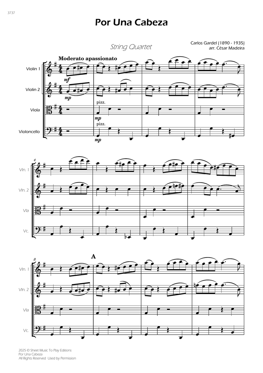 Por Una Cabeza - String Quartet (Full Score) - Score Only String Quartet scores gallery preview page 1