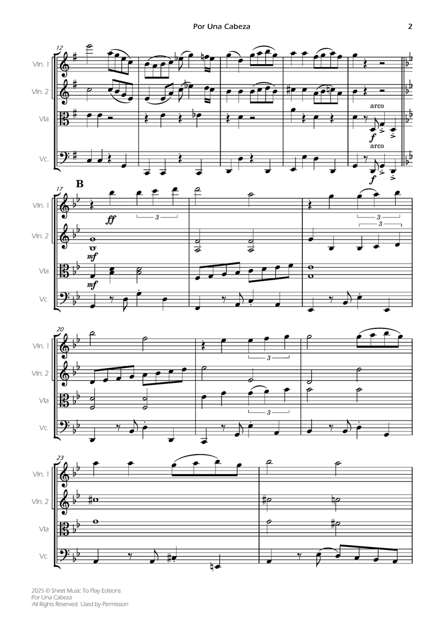 Por Una Cabeza - String Quartet (Full Score) - Score Only String Quartet scores gallery preview page 2