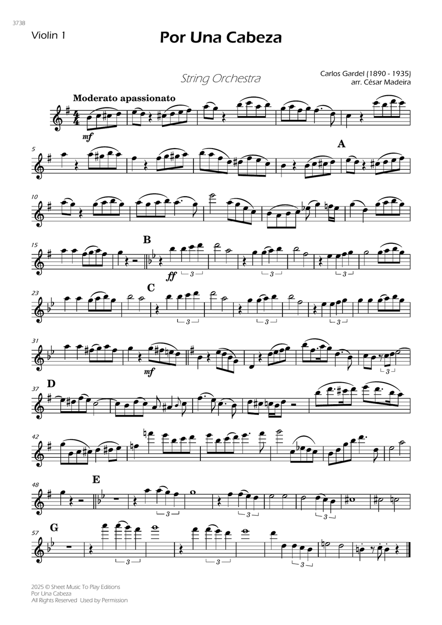Por Una Cabeza - String Orchestra (Individual Parts) String Quartet scores gallery preview page 1