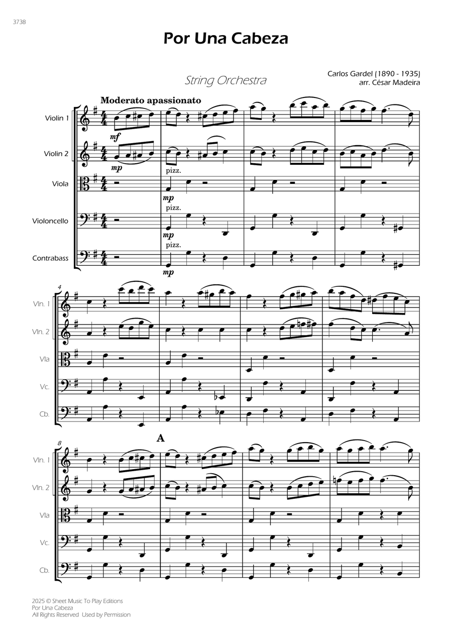 Por Una Cabeza - String Orchestra (Full Score) - Score Only Chamber Music scores gallery preview page 1