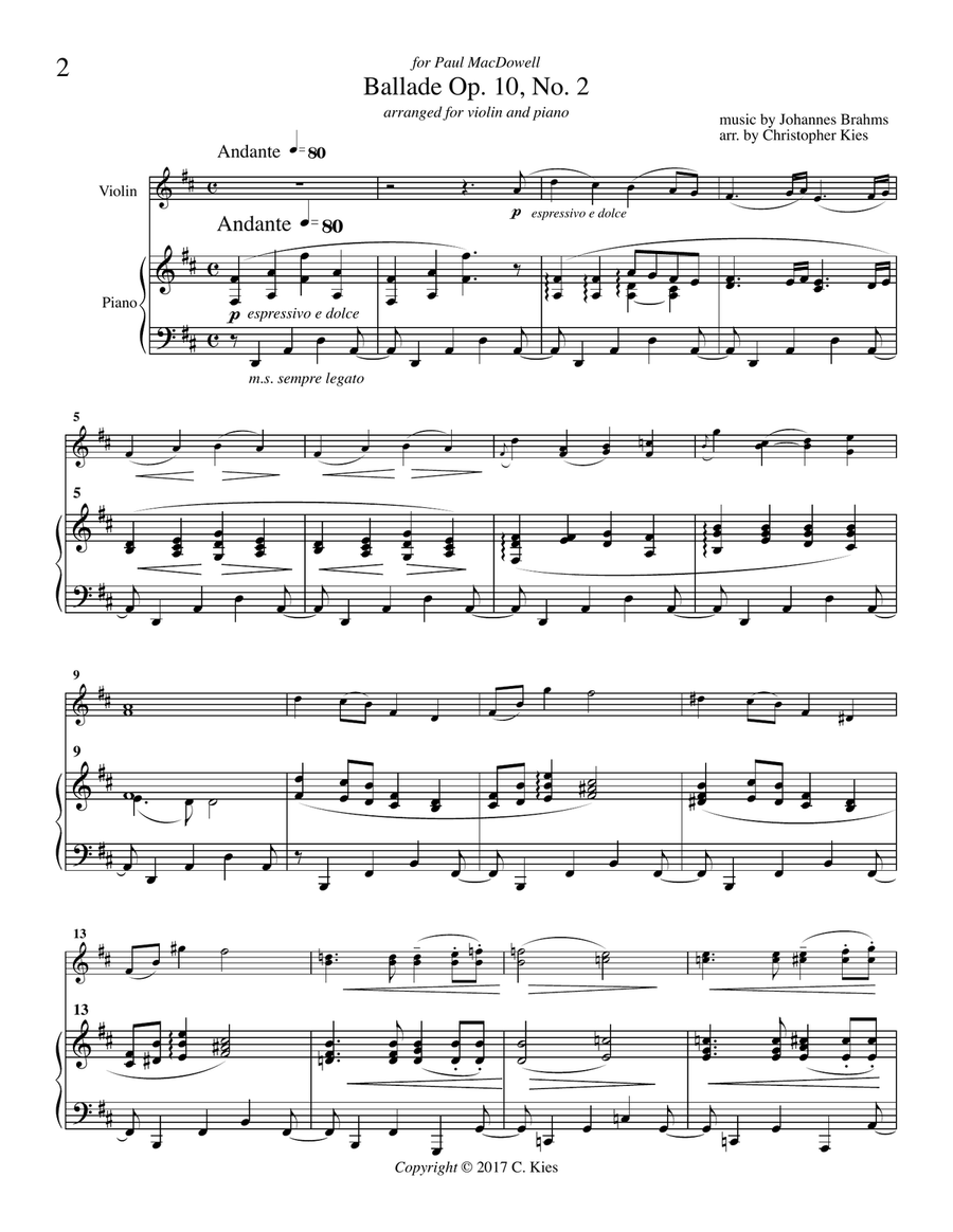 Two Ballades from Opus 10 (No. 2 & 4) by Johannes Brahms for violin and piano Chamber Music scores gallery preview page 3
