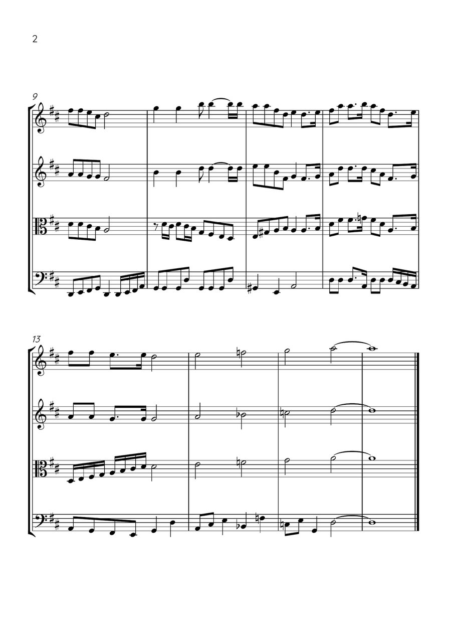 Oh! Susanna - String Quartet in D Major - Intermediate Level - Sheet Music String Quartet scores gallery preview page 2