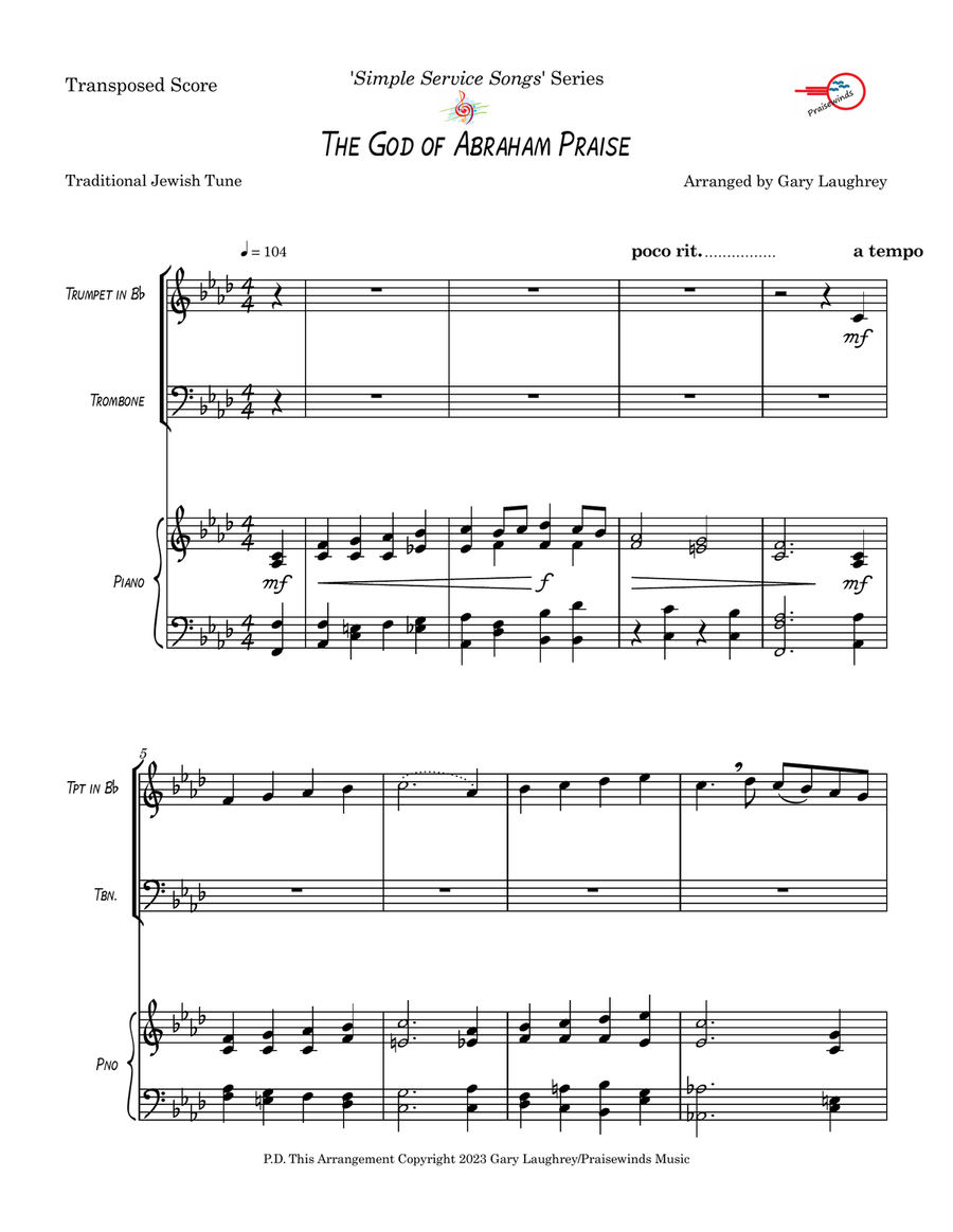 The God of Abraham Praise Trombone Duet scores gallery preview page 2