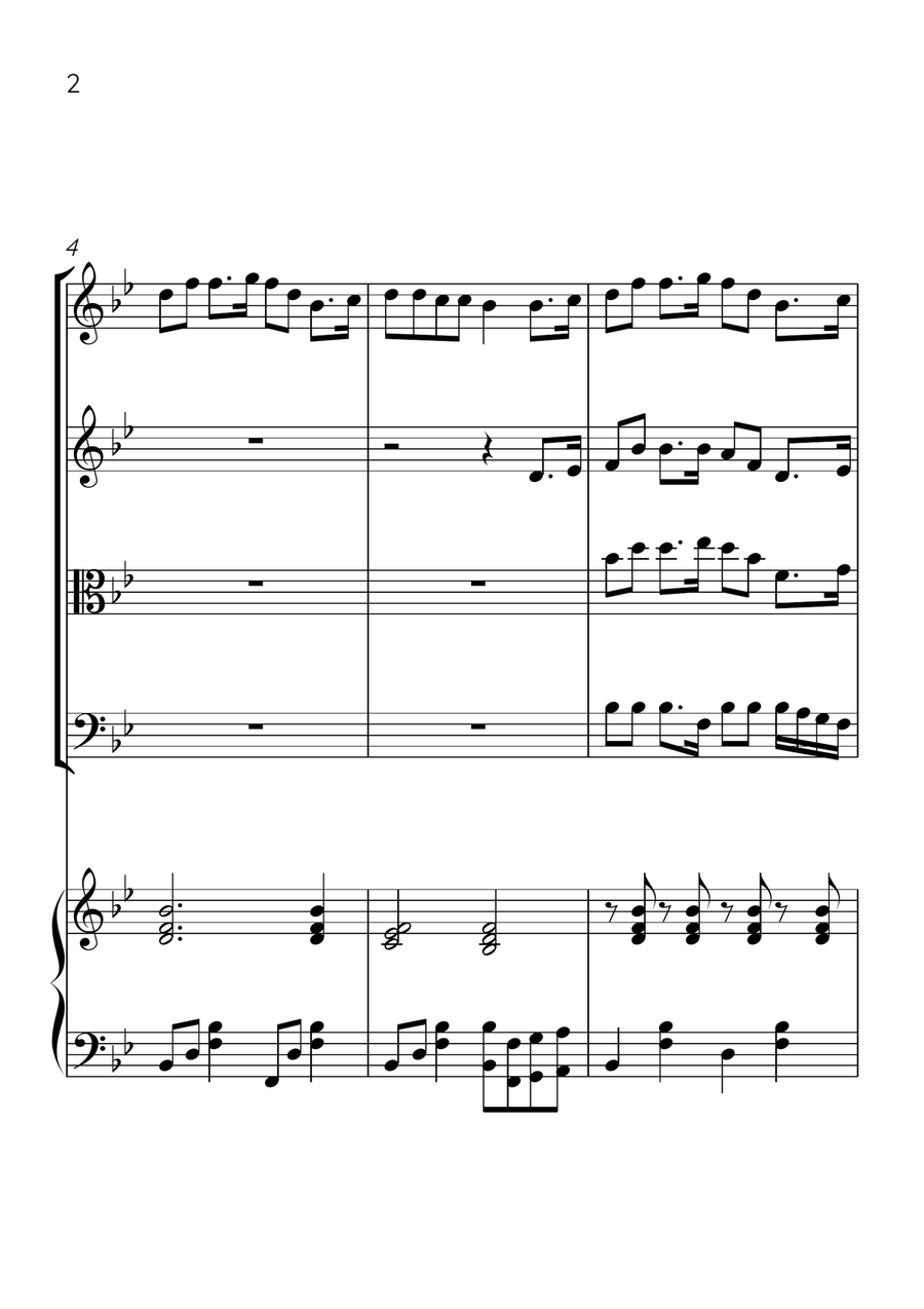Oh! Susanna - String Quartet and Piano in Bb Major - Intermediate Level - Sheet Music String Quartet scores gallery preview page 2