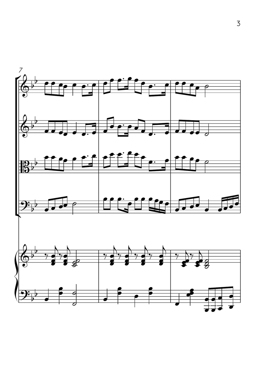 Oh! Susanna - String Quartet and Piano in Bb Major - Intermediate Level - Sheet Music String Quartet scores gallery preview page 3
