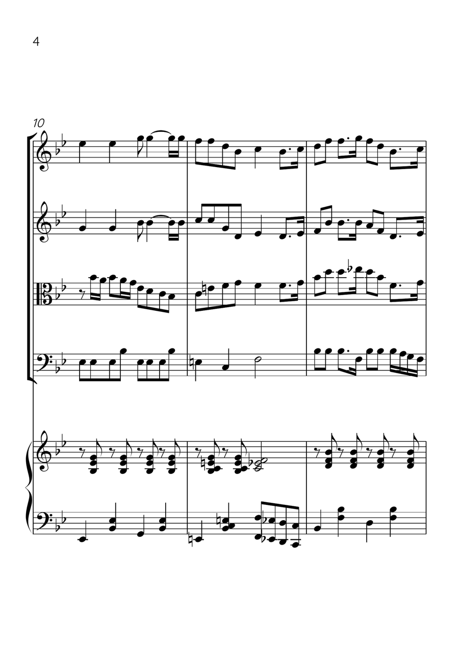 Oh! Susanna - String Quartet and Piano in Bb Major - Intermediate Level - Sheet Music String Quartet scores gallery preview page 4