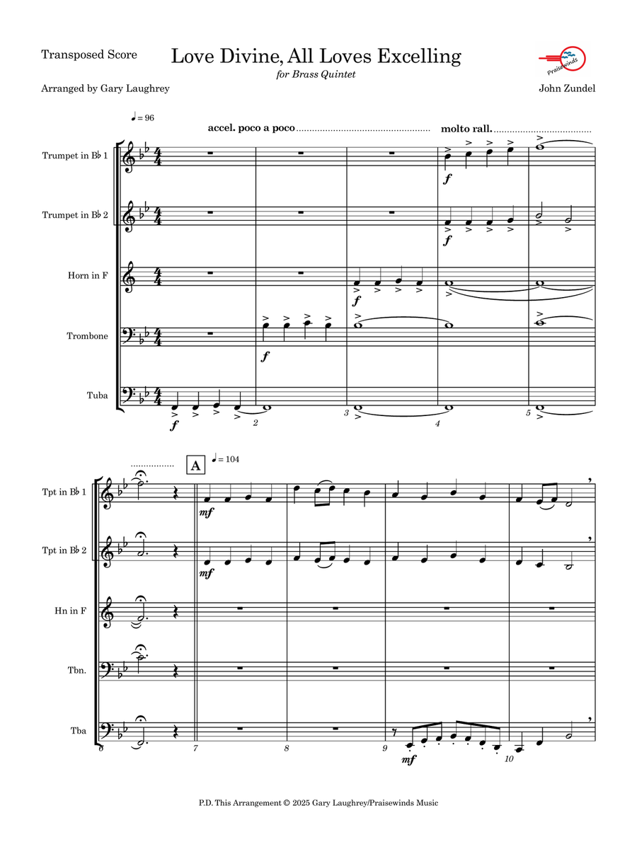Love Divine, All Loves Excelling Brass Quintet scores gallery preview page 2