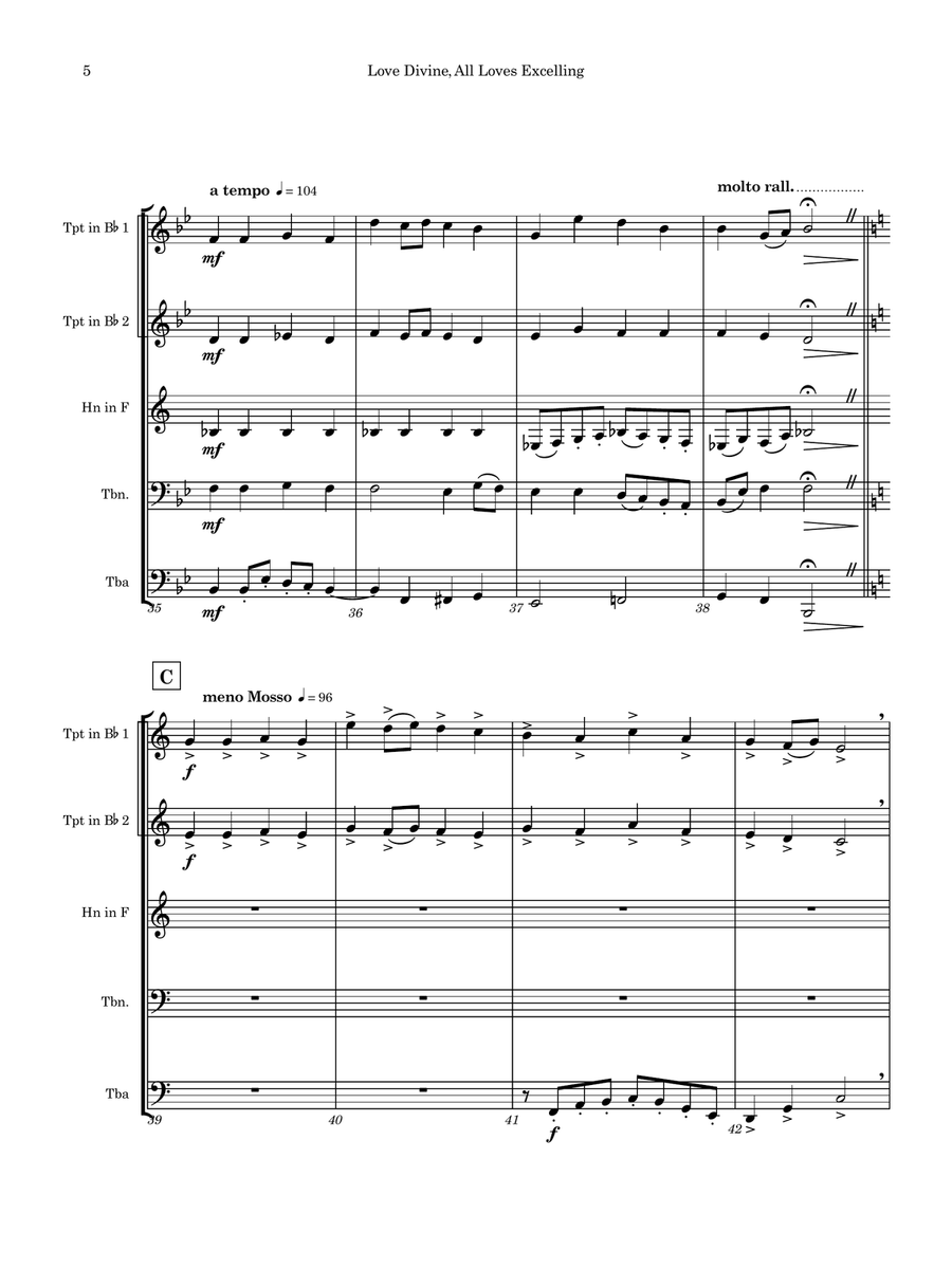 Love Divine, All Loves Excelling Brass Quintet scores gallery preview page 6