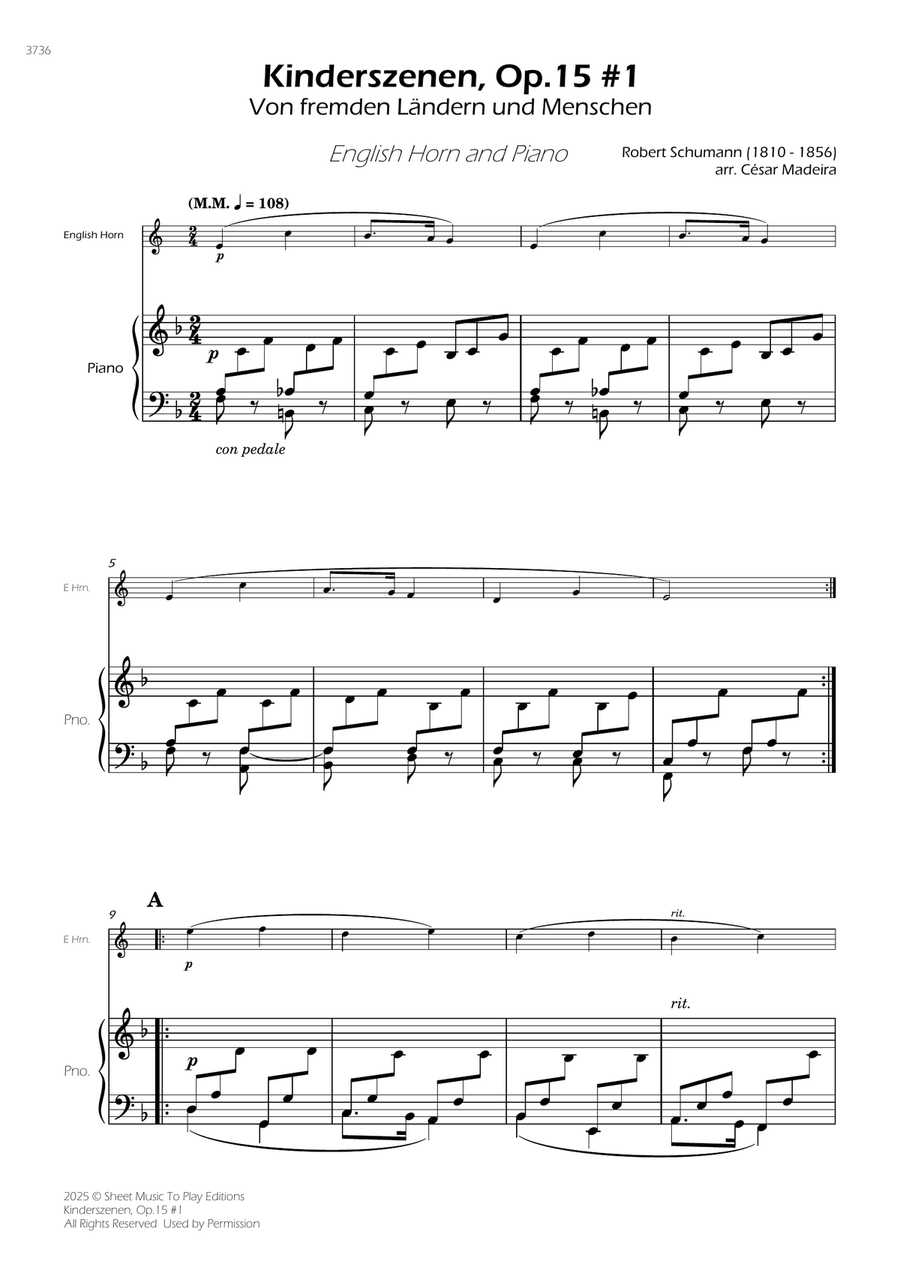 Kinderszenen, Op.15 No.1 - English Horn and Piano (Full Score and Parts) English Horn scores gallery preview page 1