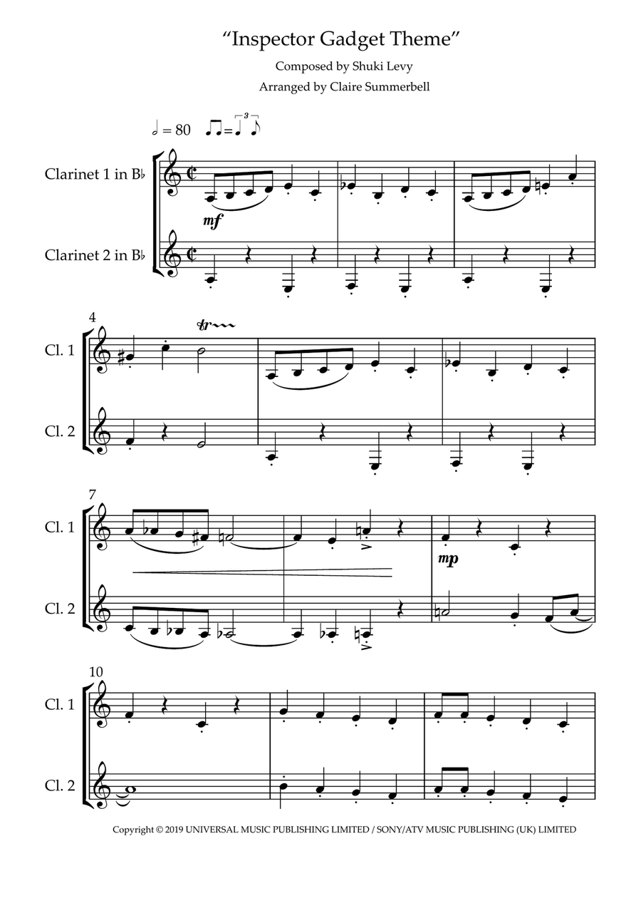 Inspector Gadget Inspector Gadget Clarinet Duet scores gallery preview page 1