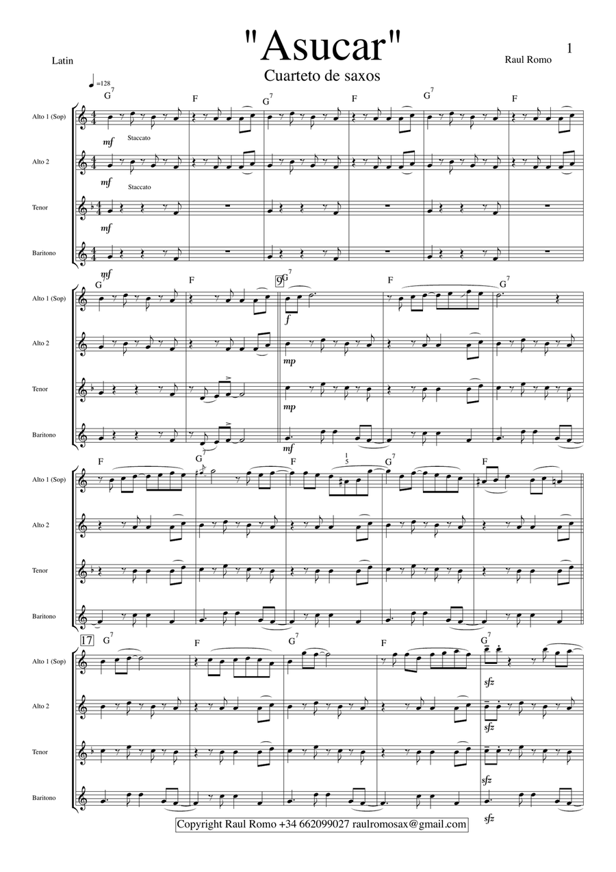 A Asucar - SAXOPHONE QUARTET - Saxophone Quartet scores gallery preview page 1