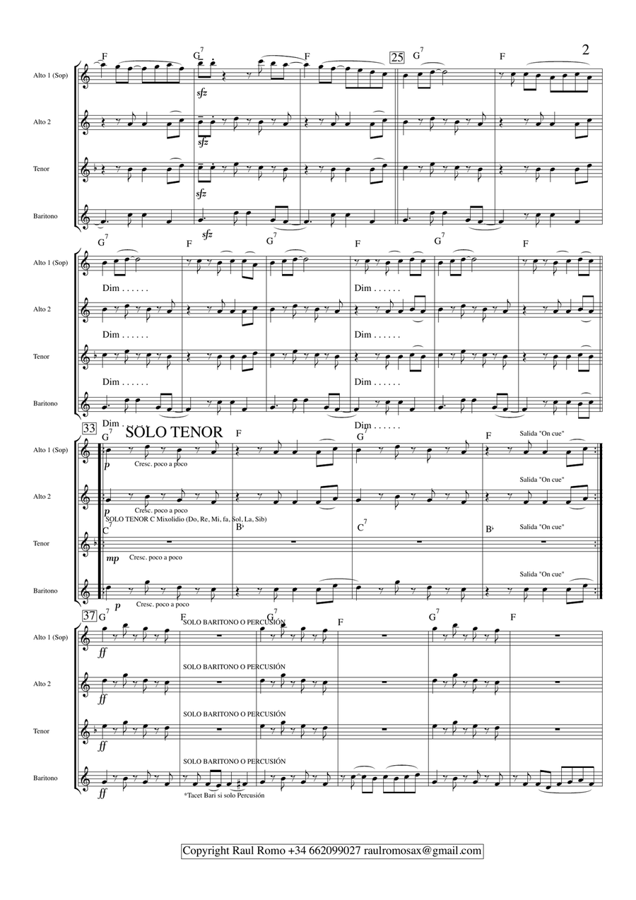 A Asucar - SAXOPHONE QUARTET - Saxophone Quartet scores gallery preview page 2