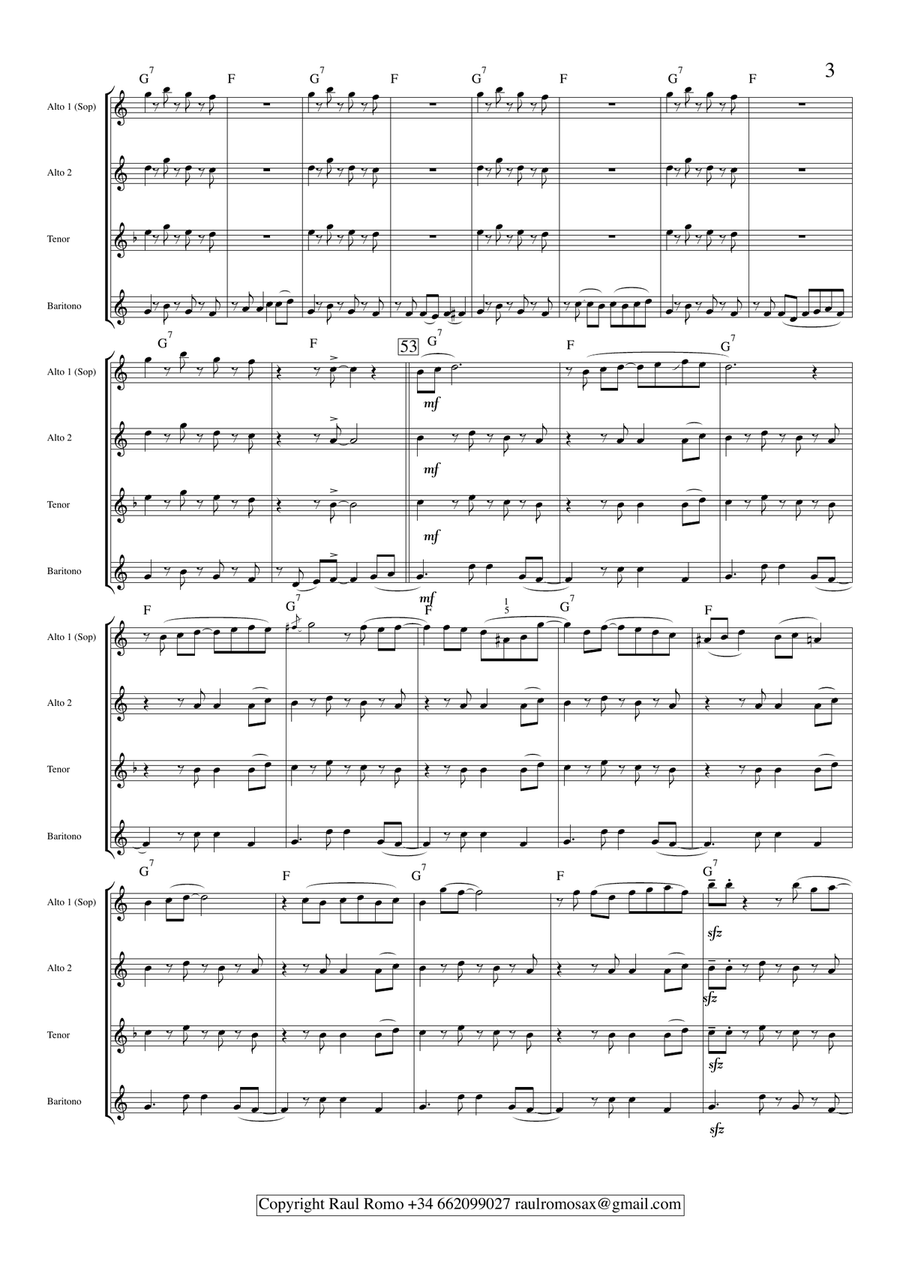 A Asucar - SAXOPHONE QUARTET - Saxophone Quartet scores gallery preview page 3