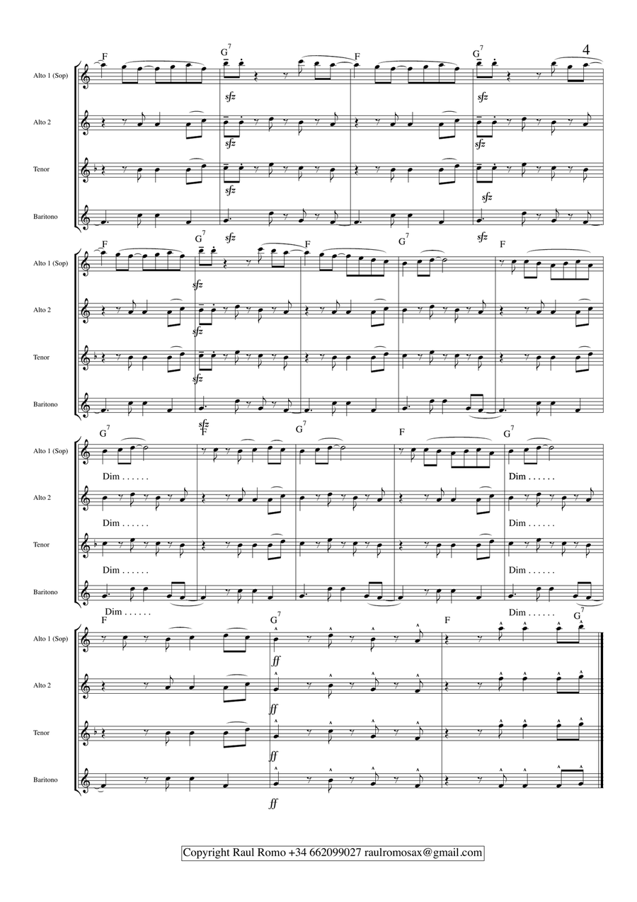 A Asucar - SAXOPHONE QUARTET - Saxophone Quartet scores gallery preview page 4