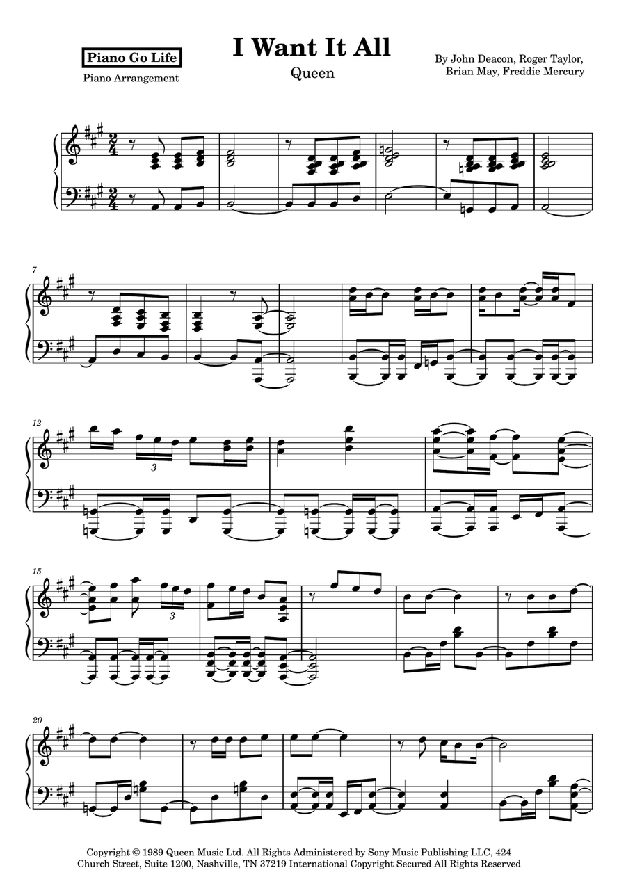 I Want It All I Want It All Piano Solo scores gallery preview page 1