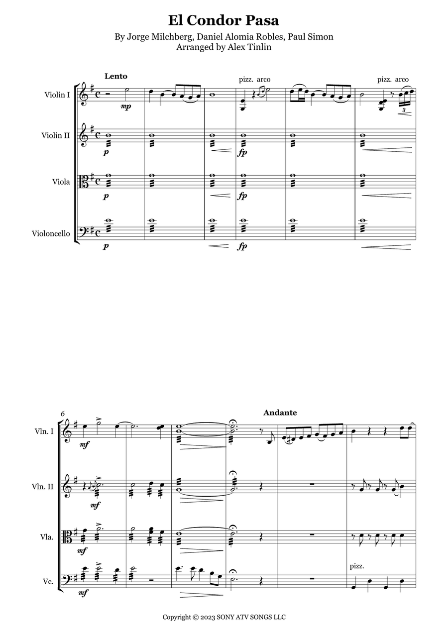 El Condor Pasa (If I Could) String Quartet scores gallery preview page 2