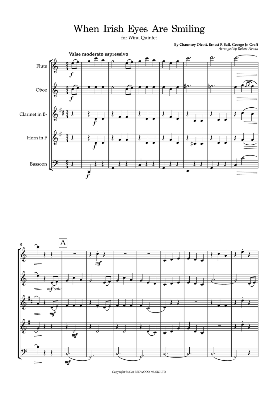 When Irish Eyes Are Smiling Woodwind Quintet scores gallery preview page 1
