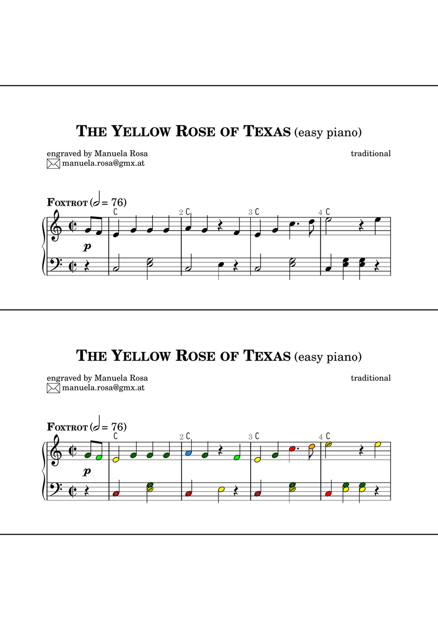 The Yellow Rose of Texas (easy piano version) Piano Method scores gallery preview page 1
