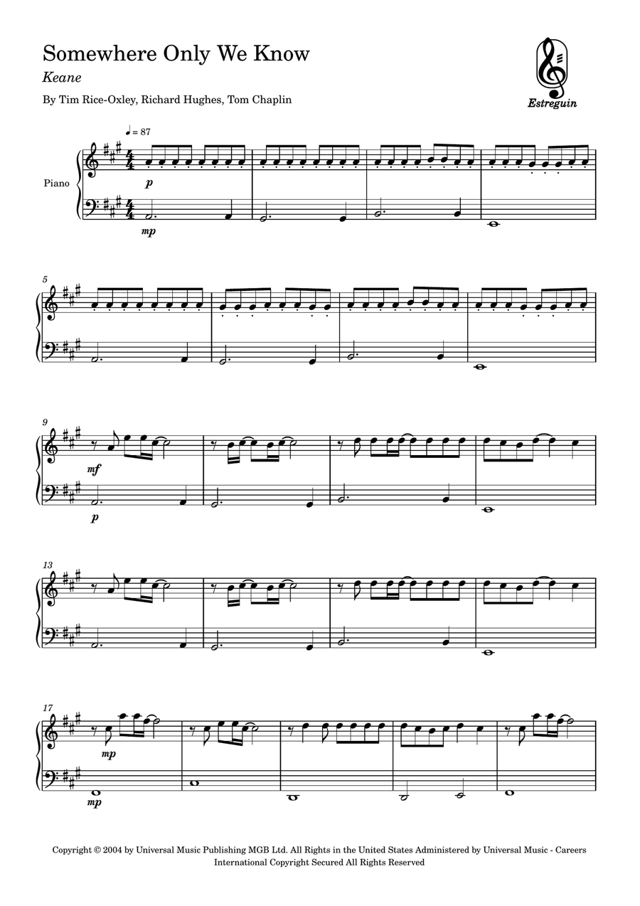 Somewhere Only We Know Somewhere Only We Know Easy Piano scores gallery preview page 1