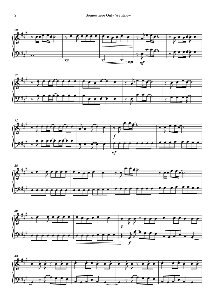 Somewhere Only We Know Somewhere Only We Know Easy Piano scores gallery preview page 2