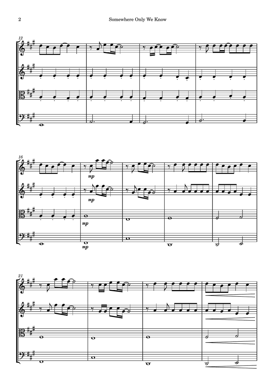 Somewhere Only We Know Somewhere Only We Know String Quartet scores gallery preview page 2