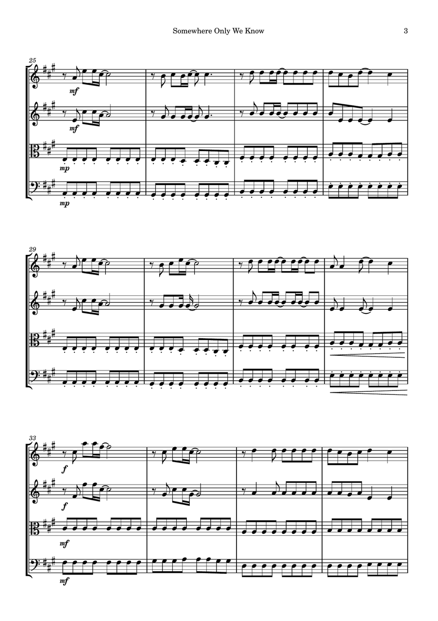 Somewhere Only We Know Somewhere Only We Know String Quartet scores gallery preview page 3